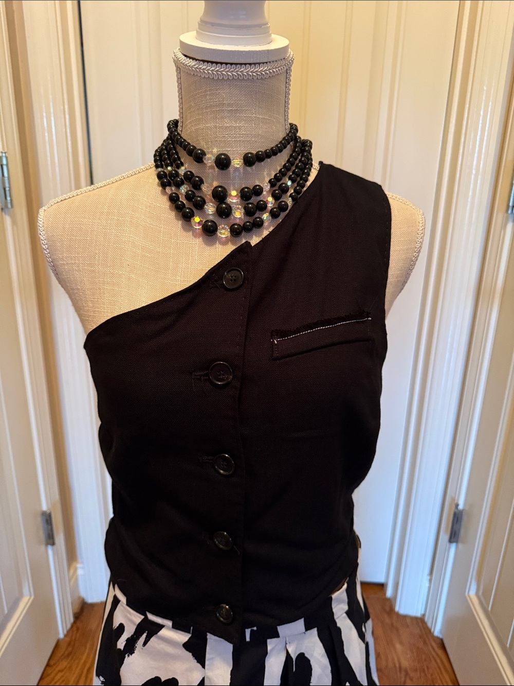 NWT Zara One-Shoulder Black Button Front Top